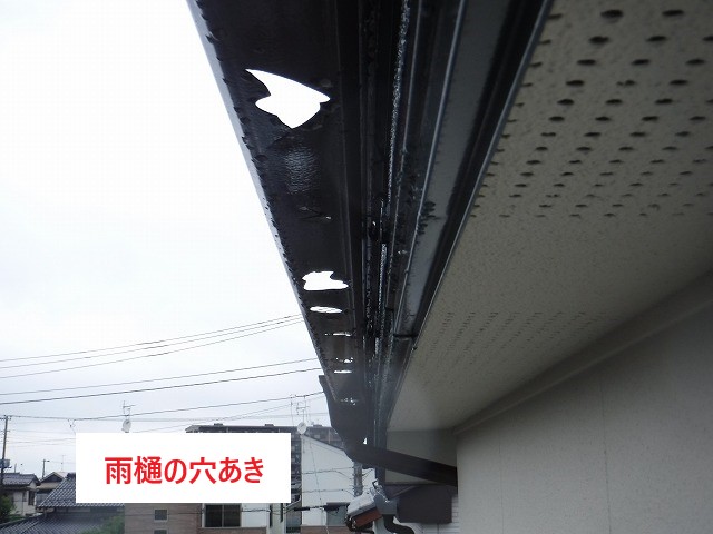 雨樋の割れや穴あきも