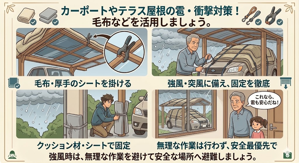カーポートやテラスの衝撃を和らげましょう！