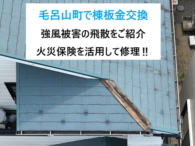 毛呂山町で棟板金交換！強風で飛散した棟を火災保険を利用して工事を実施！